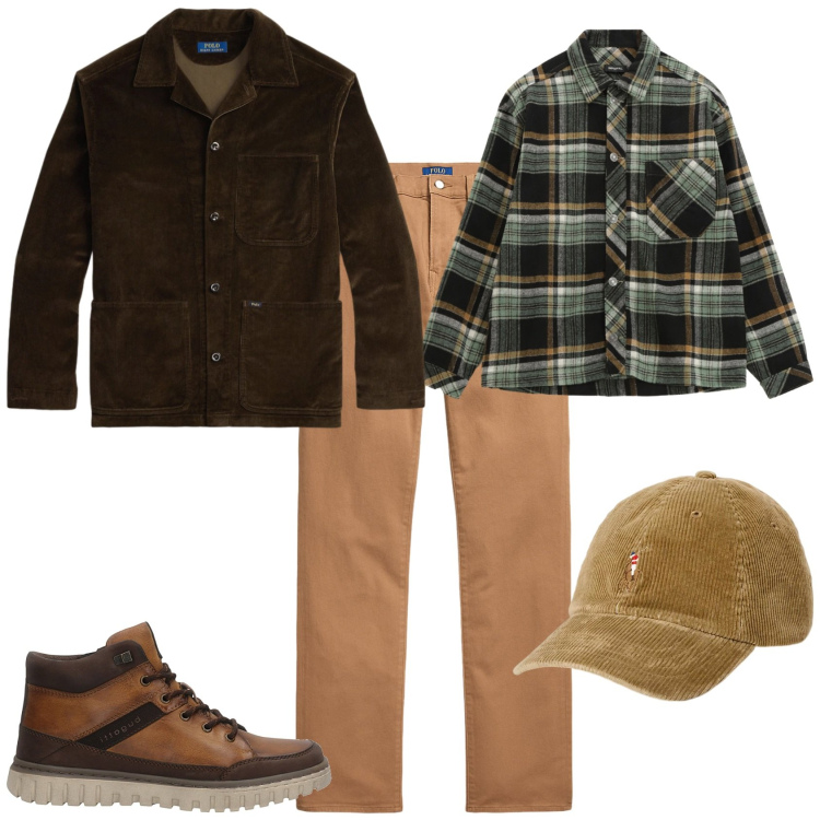 Outfit uomo - Trendy week end fuori porta. Stile Trendy per Tutti i giorni. Abbinamento con camicie, cappelli, pantaloni, giacche, anfibi.