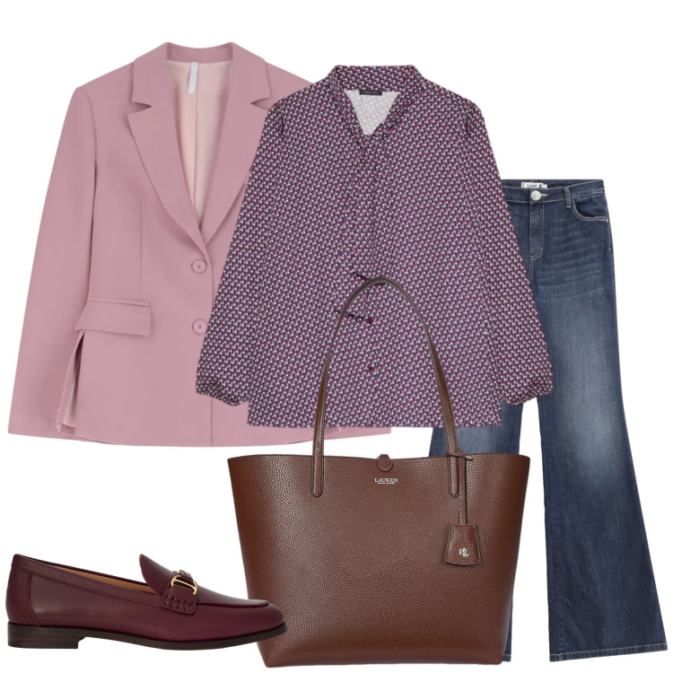 Outfit donna - Il modo di vestire. Stile Mannish per Tutti i giorni. Abbinamento con jeans a zampa, blazer, borse tote, mocassini, camicie.
