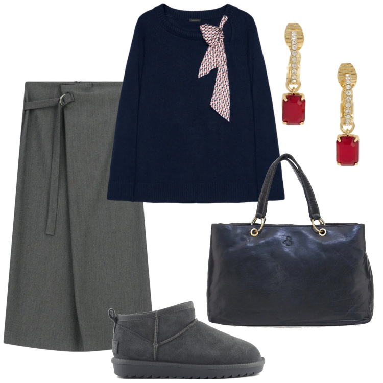 Outfit donna - Total look #2301191. Stile Romantica per Tutti i giorni. Abbinamento con gonne lunghe, orecchini, maglieria, stivali, borse a mano.