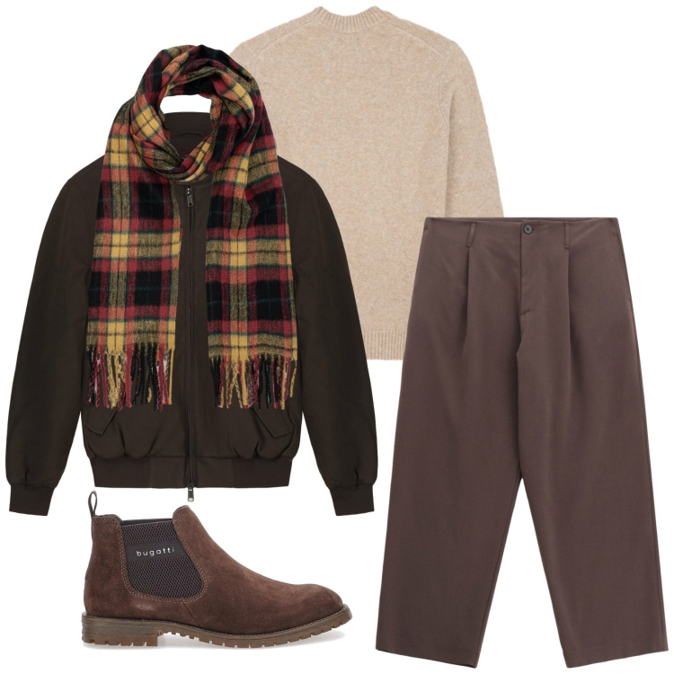 Outfit uomo - Total look #2301201. Stile Urban per Tutti i giorni. Abbinamento con pantaloni, stivali e stivaletti, sciarpe, bomber, maglieria.