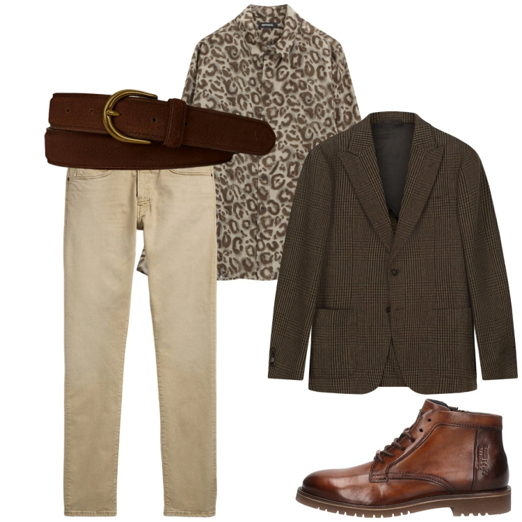 Outfit uomo - Total look #2301204. Stile Trendy per Serata speciale. Abbinamento con camicie, jeans, cinture, giacche, stivali e stivaletti.