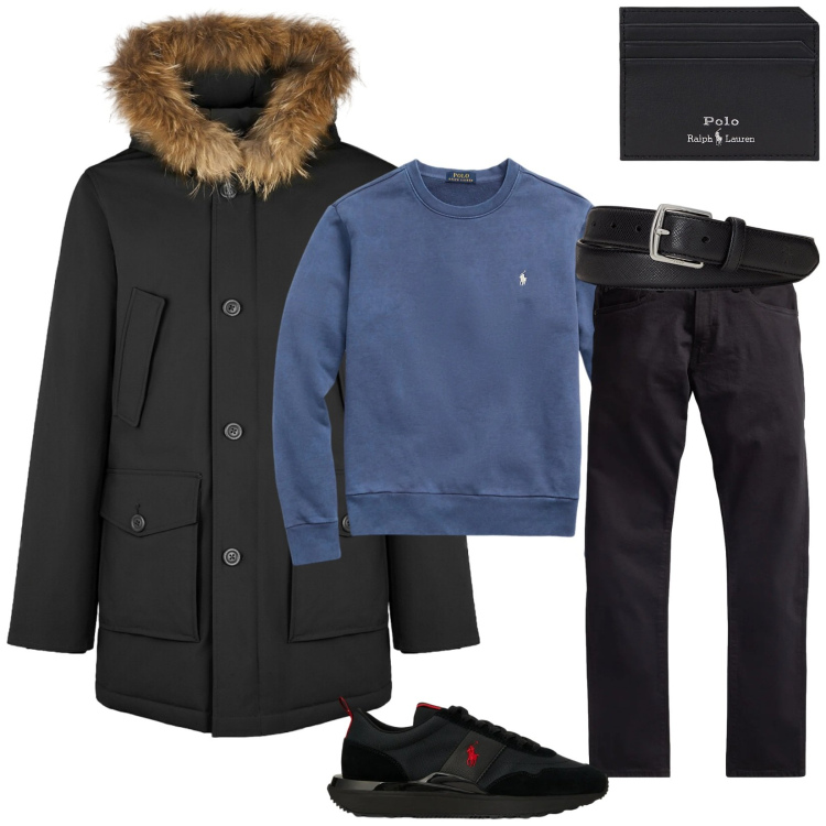 Outfit uomo - Total look #2301206. Stile Urban per Tutti i giorni. Abbinamento con felpe, portafogli, jeans, sneakers, cinture, piumini.