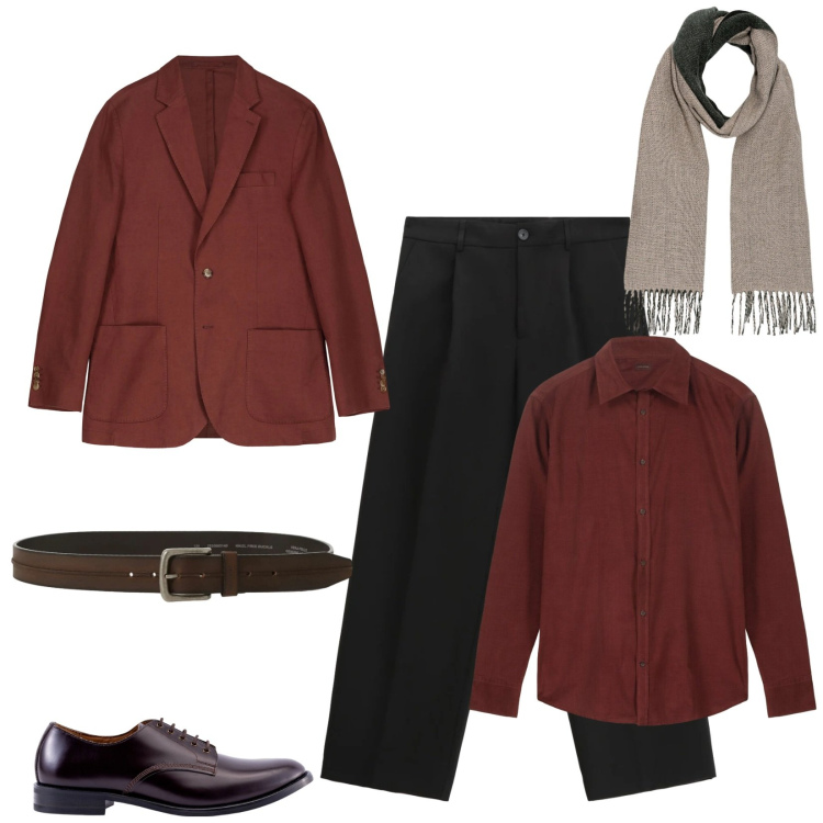 Outfit uomo - Total look #2301209. Stile Business/Elegante per Ufficio. Abbinamento con pantaloni, cinture, giacche, scarpe stringate, sciarpe, camicie.