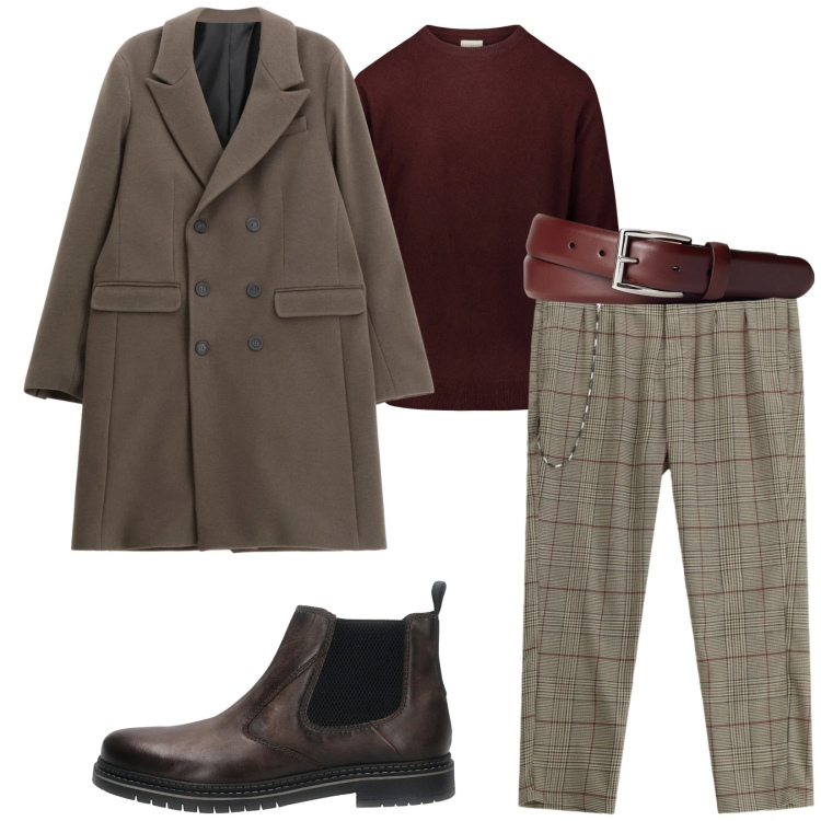 Outfit uomo - Total look #2301224. Stile Urban per Ufficio. Abbinamento con pantaloni, cappotti, cinture, maglieria, stivali e stivaletti.