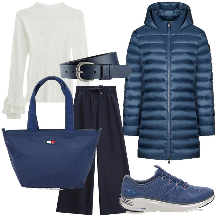Outfit donna - Blu per le feste - @susystyle. Stile Casual per Tutti i giorni. Abbinamento con cinture, jeans, maglieria, piumini, sneakers, borse tote.