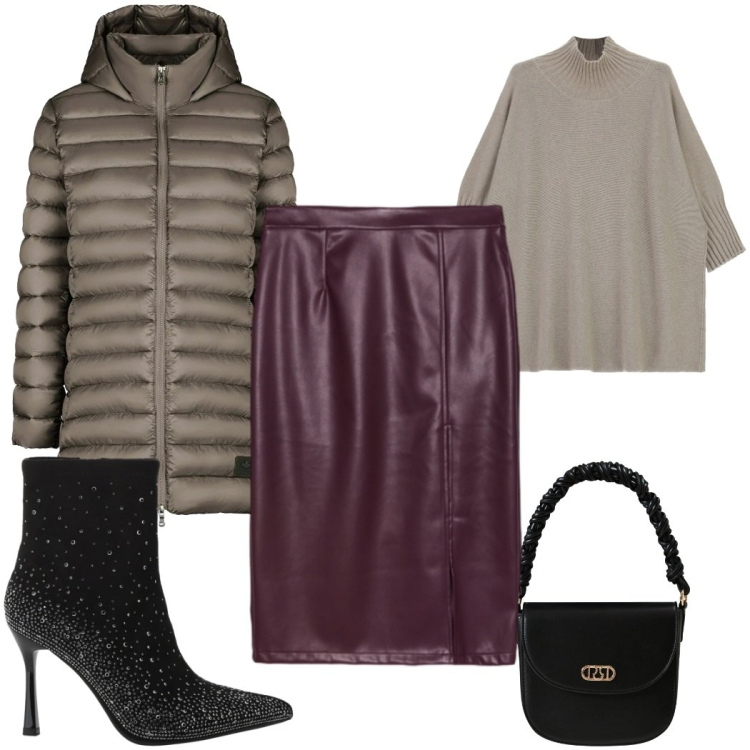 Outfit donna - Un mix di minimalismo elegante: curvy. Stile Minimal per Serata fuori. Abbinamento con borse a mano, stivaletti, maglieria, piumini, gonne longuette.