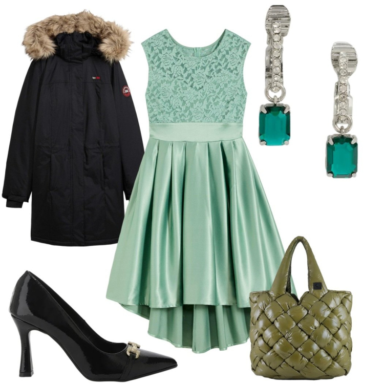 Outfit donna - Magiche Asimmetrie : curvy. Stile Trendy per Serata fuori. Abbinamento con vestiti asimmetrici, blazer, décolleté, orecchini, borse tote.