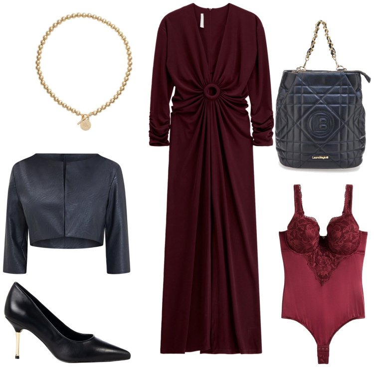 Outfit donna - Total look #2301307. Stile Glamour per Serata fuori. Abbinamento con body, bolero, décolleté, vestiti lunghi, collane, zaini.