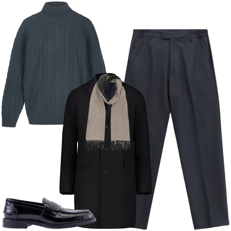 Outfit uomo - Dicembre in blu. Stile Urban per Tutti i giorni. Abbinamento con pantaloni, cappotti, sciarpe, scarpe stringate, maglieria.