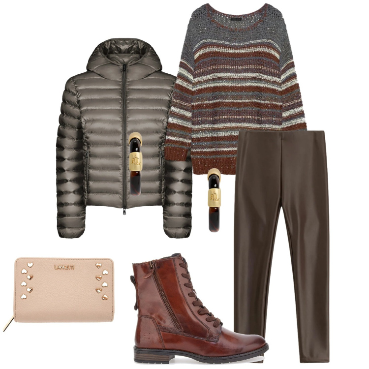 Outfit donna - Total look #2301332. Stile Casual chic per Tutti i giorni. Abbinamento con pantaloni skinny, orecchini, bomber, anfibi, maglieria, portafogli.