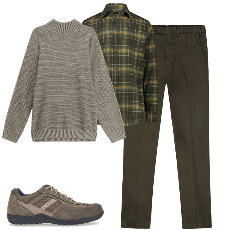 Outfit uomo - City. Stile Casual per Tutti i giorni. Abbinamento con maglieria, scarpe stringate, pantaloni, camicie.