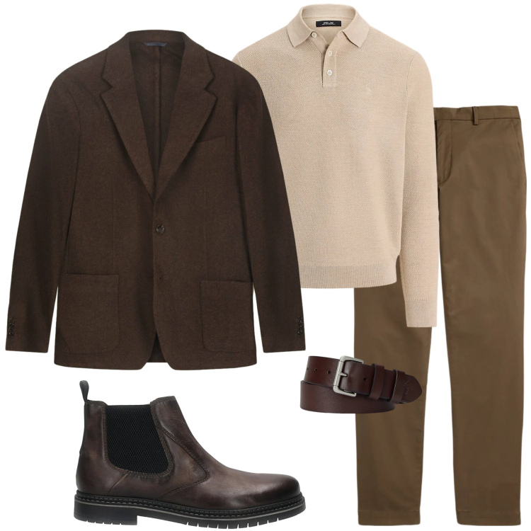 Outfit uomo - Cena aziendale di dicembre. Stile Business/Elegante per Serata speciale. Abbinamento con cinture, pantaloni, maglieria, stivali e stivaletti, giacche.