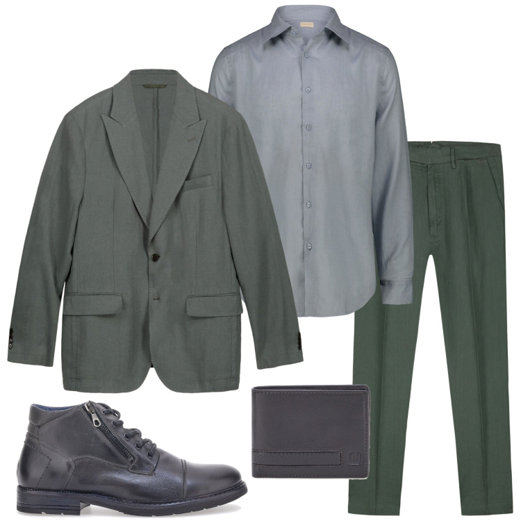 Outfit uomo - Cena di dicembre. Stile Business/Elegante per Serata speciale. Abbinamento con stivali e stivaletti, portafogli, camicie, pantaloni, giacche.