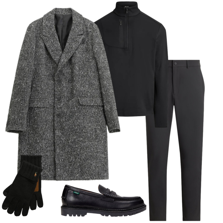 Outfit uomo - Cappotto protagonista. Stile Urban per Tutti i giorni. Abbinamento con cappotti, guanti, scarpe stringate, pantaloni, pullovers.
