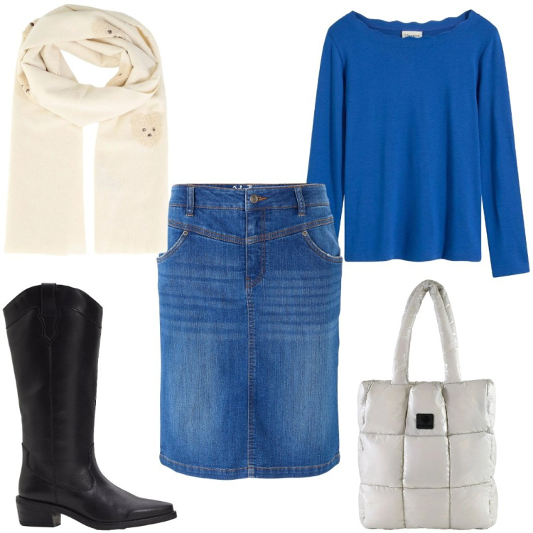 Outfit donna - Maglione morbido, cuore caldo: low cost. Stile Basic per Tutti i giorni. Abbinamento con gonne, stivali, maglieria, sciarpe, shopping bag.