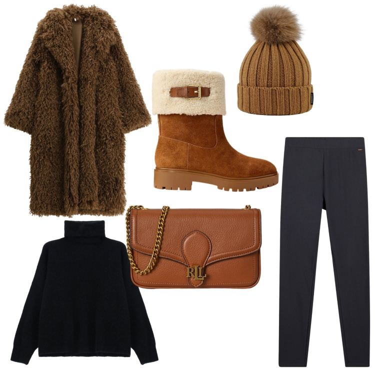 Outfit donna - Weekend vibes. Stile Casual chic per Tutti i giorni. Abbinamento con cappotti, maglieria, leggings, clutch, stivaletti, berretti.