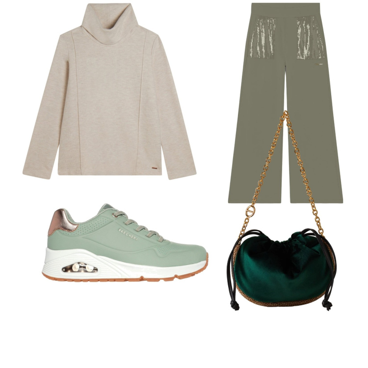 Outfit donna - Un tocco di classe. Stile Casual chic per Tutti i giorni. Abbinamento con borse a spalla, pantaloni, felpe, sneakers.