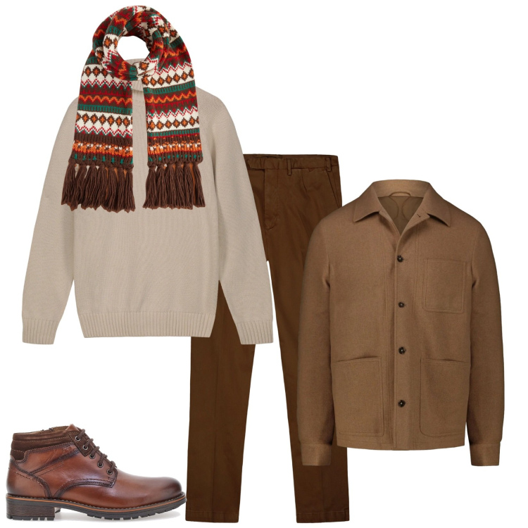 Outfit uomo - Total look #2301466. Stile Trendy per Serata speciale. Abbinamento con pantaloni, pullovers, cappotti, scarpe stringate, sciarpe.