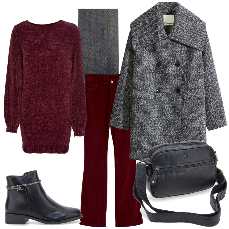 Outfit donna - Total look #2301467. Stile Casual chic per Tutti i giorni. Abbinamento con maglieria, cappotti, pantaloni, stole, stivaletti, borse a tracolla.