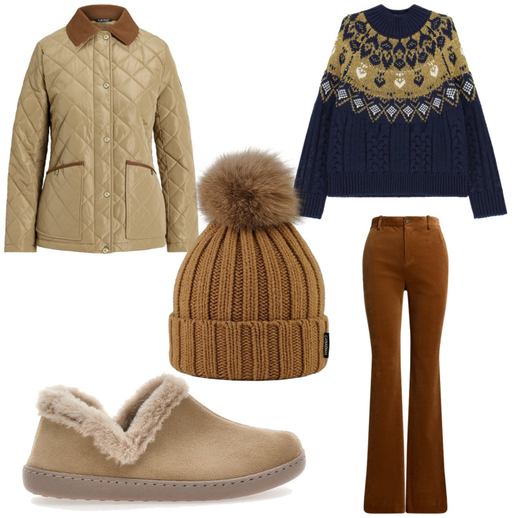 Outfit donna - Natale country. Stile Casual per Tutti i giorni. Abbinamento con maglieria, pantaloni, giacche, berretti, pantofole.