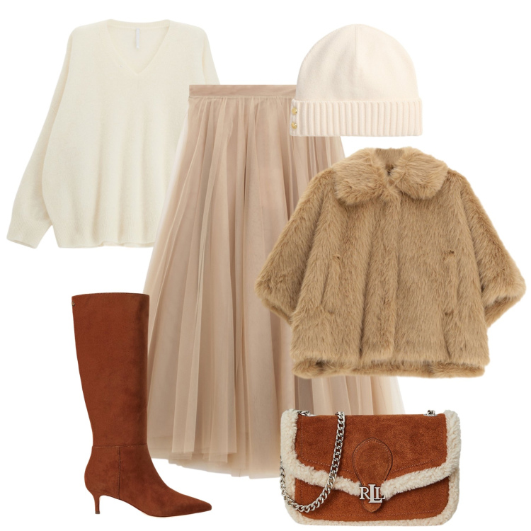 Outfit donna - Accessori warm & chic. Stile Casual chic per Tutti i giorni. Abbinamento con blazer, gonne lunghe, maglieria, clutch, stivali, berretti.