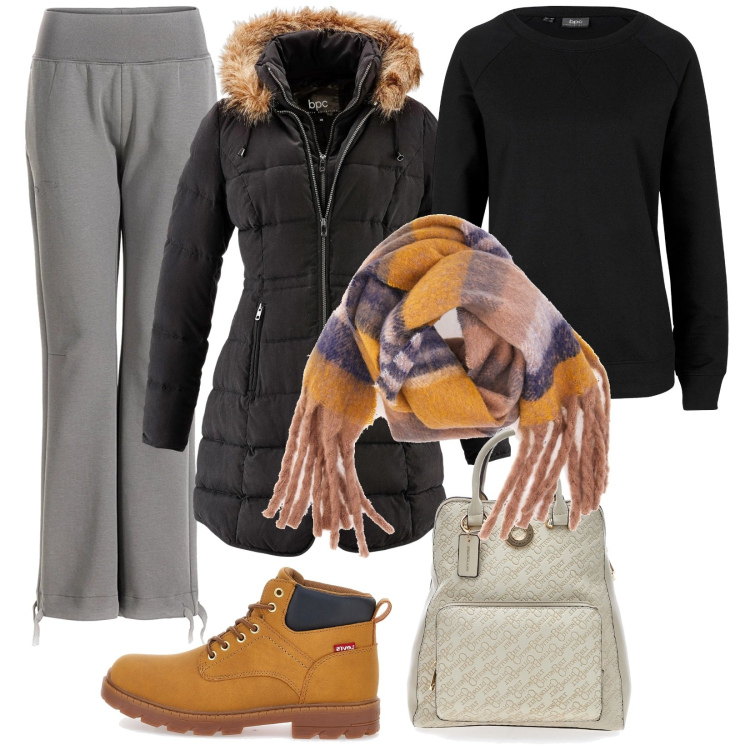 Outfit donna - Maxi Sciarpa. Stile Trendy per Tutti i giorni. Abbinamento con giacche, felpe, sciarpe, zaini, anfibi, pantaloni.