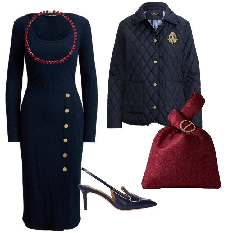 Outfit donna - Blu per le feste. per Tutti i giorni. Abbinamento con borse a mano, vestiti a tubino, décolleté, collane, giacche.