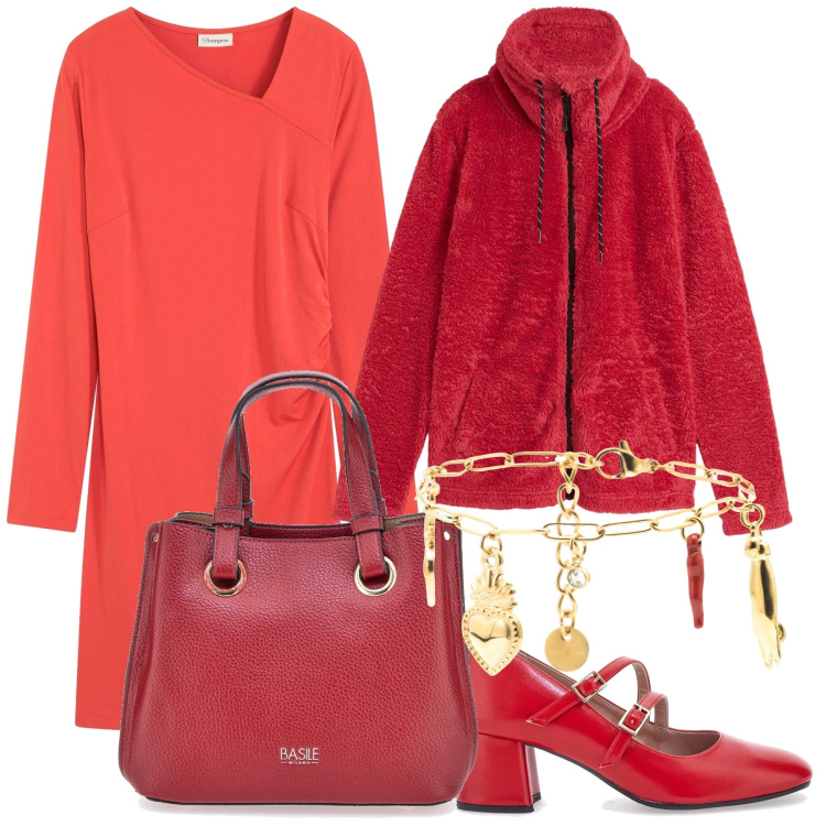 Outfit donna - Red and lucky Christmas. Stile Urban per Tutti i giorni. Abbinamento con blazer, vestiti, braccialetti, décolleté, borse a mano.