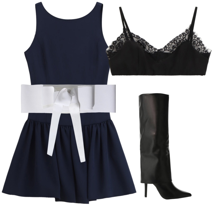 Outfit donna - Semplicemente Imperial. Stile Chic per Serata fuori. Abbinamento con cinture, bralette, stivali, vestiti corti.