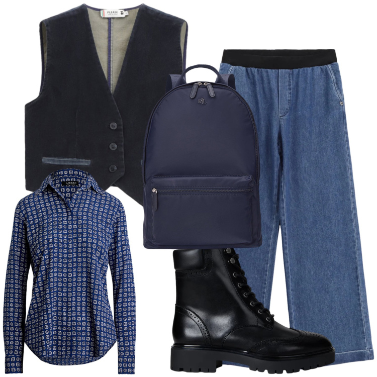 Outfit donna - Viaggiando come lui. Stile Mannish per Tutti i giorni. Abbinamento con gilet, jeans, zaini, camicie, anfibi.