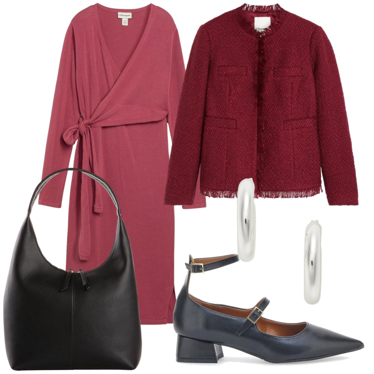 Outfit donna - Perfetto ufficio. Stile Urban per Ufficio. Abbinamento con vestiti, cappotti, shopping bag, orecchini, ballerine.