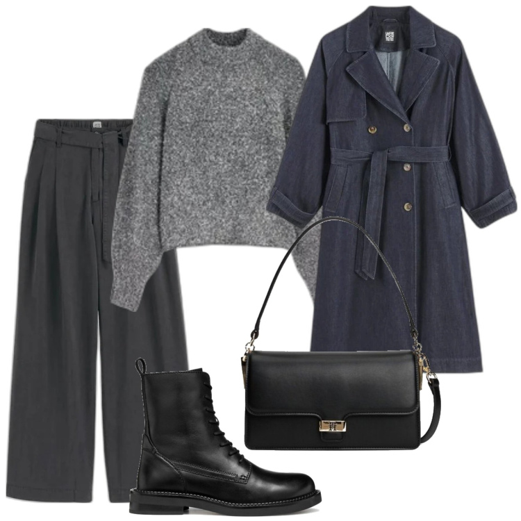 Outfit mujer - Basic look. Estilo Basic para Todos los días. Combinación con pantalones, botines, trench, prendas de punto, bandoleras.