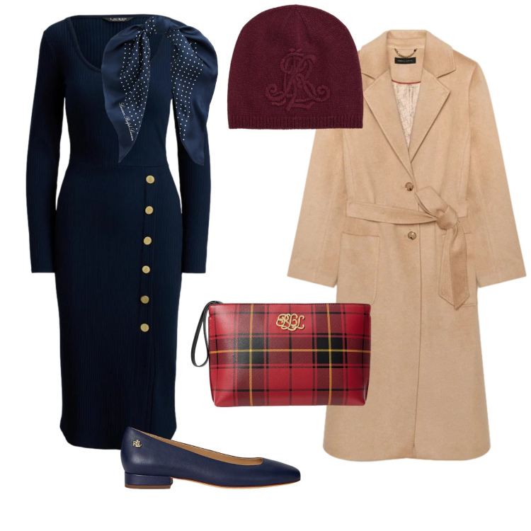 Outfit donna - Compere per le feste. per Tutti i giorni. Abbinamento con foulard, ballerine, pochette, berretti, vestiti a tubino, cappotti.