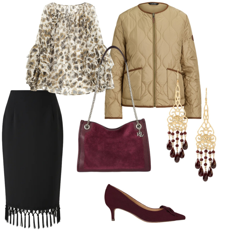 Outfit donna - Riunione. per Ufficio. Abbinamento con gonne longuette, camicie, orecchini, décolleté, borse tote, giacche.