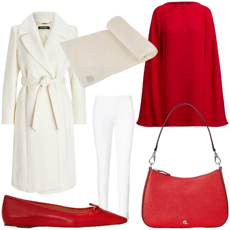 Outfit donna - La magia delle feste. Stile Chic per Serata fuori. Abbinamento con cappotti, pantaloni skinny, vestiti corti, borse a spalla, ballerine, sciarpe.