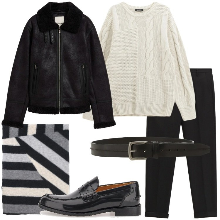 Outfit uomo - Cena di dicembre. Stile Trendy per Serata speciale. Abbinamento con giacche, pantaloni, maglieria, cinture, sciarpe, scarpe stringate.