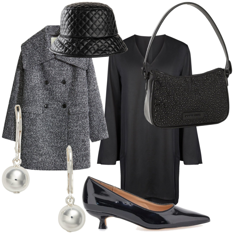 Outfit donna - Retro’. Stile Vintage retrò per Serata fuori. Abbinamento con cappotti, cappelli con visiera, borse a mano, orecchini, vestiti a tubino, décolleté.