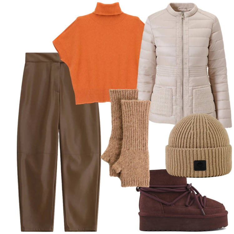 Outfit donna - Warm & Chic. Stile Chic per Tutti i giorni. Abbinamento con guanti, piumini, pantaloni, maglieria, berretti, stivaletti.