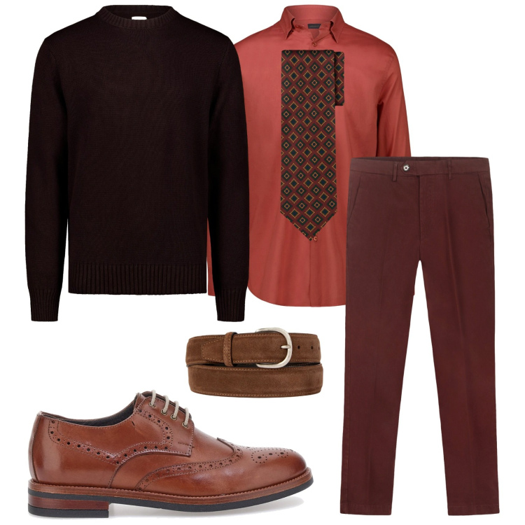 Outfit uomo - Total look #2301763. Stile Trendy per Tutti i giorni. Abbinamento con cinture, camicie, pantaloni chino, maglieria, cravatte, scarpe stringate.