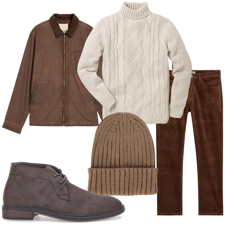 Outfit uomo - Brr che freddo. Stile Casual per Tutti i giorni. Abbinamento con maglieria, giacche, pantaloni, scarpe stringate, berretti.