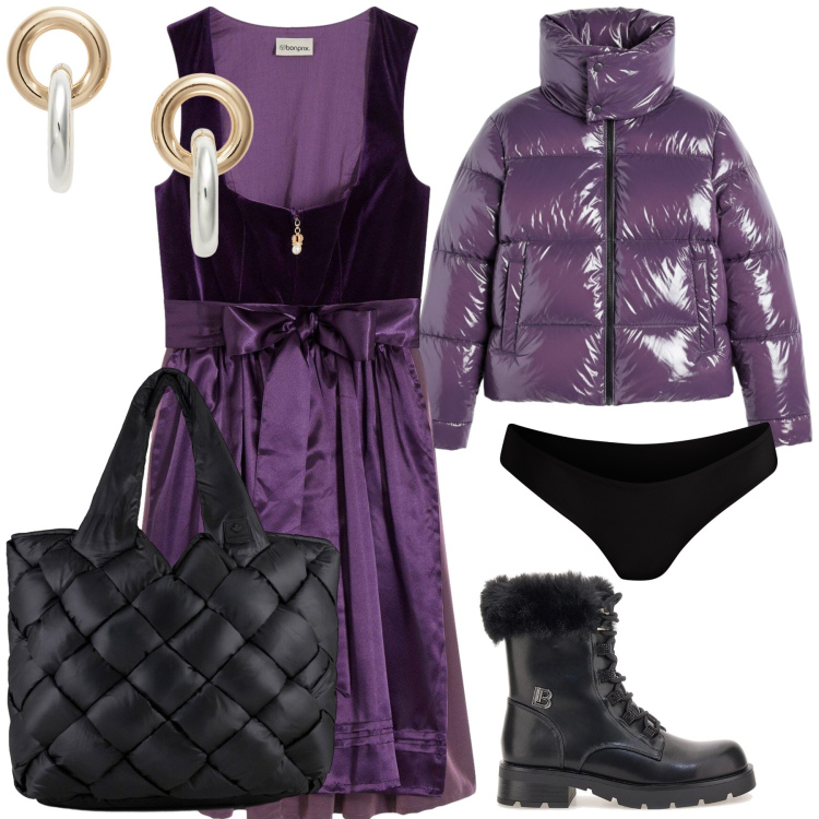 Outfit donna - Stasera serata boho etnica. Stile Trendy per Serata fuori. Abbinamento con vestiti midi/longuette, culotte, orecchini, borse tote, piumini, anfibi.