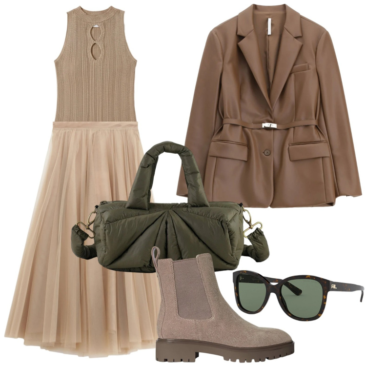 Outfit donna - La gonna fluida. Stile Boho per Tutti i giorni. Abbinamento con top, blazer, gonne lunghe, occhiali da sole, stivaletti chelsea, borse a mano.