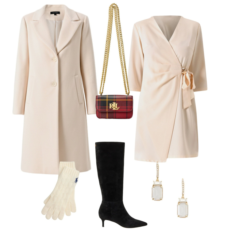 Outfit donna - Minimal bon ton in bianco. Stile Bon Ton per Tutti i giorni. Abbinamento con vestiti corti, cappotti, stivali, orecchini, guanti, pochette.