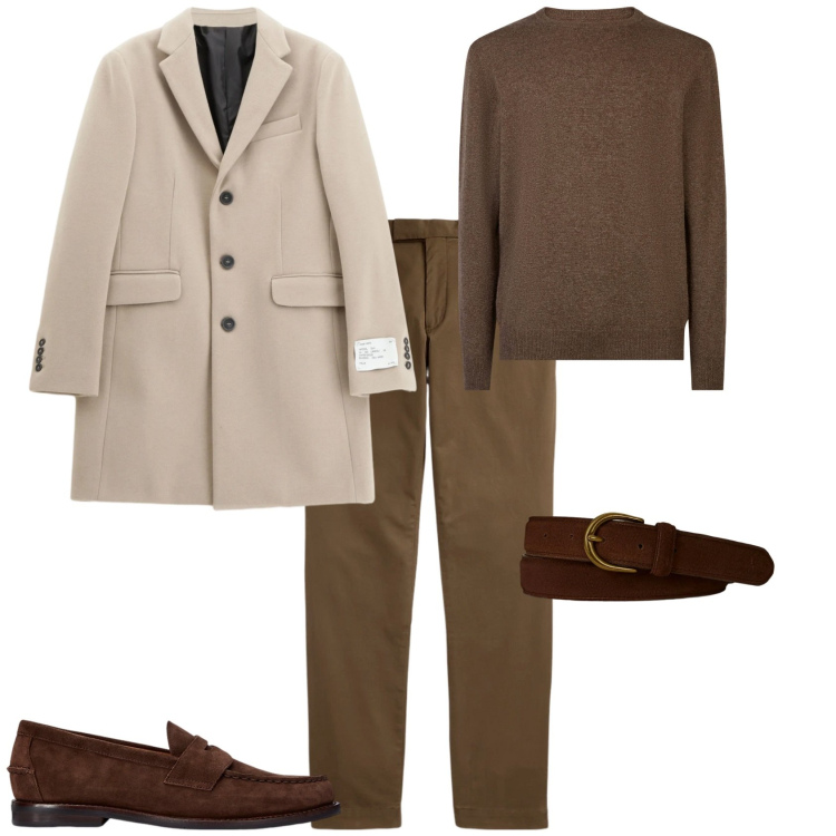 Outfit uomo - Trendy serata. Stile Trendy per Serata speciale. Abbinamento con cappotti, scarpe stringate, pantaloni, cinture, maglieria.