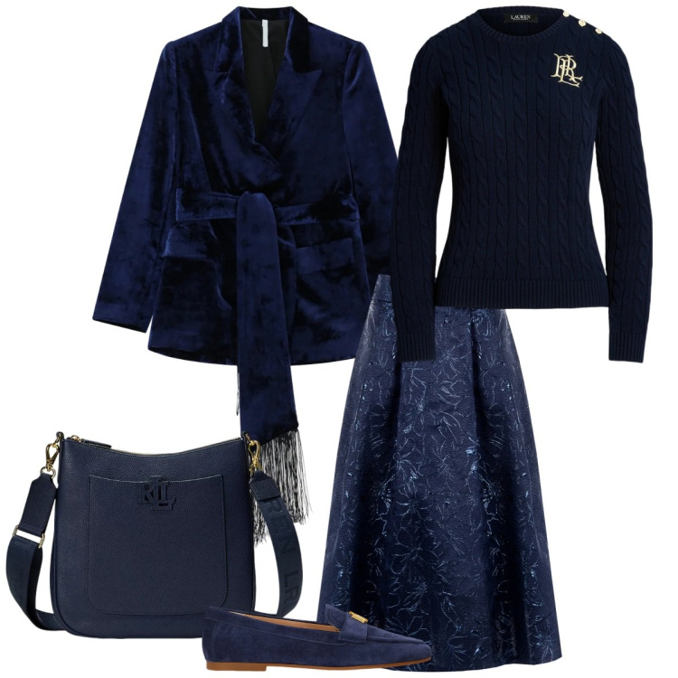 Outfit donna - Super bello. Stile Chic per Serata fuori. Abbinamento con gonne longuette, blazer, maglieria, mocassini, borse a tracolla.