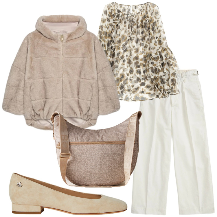 Outfit donna - Total look #2301971. Stile Casual chic per Tutti i giorni. Abbinamento con camicie, borse a spalla, pantaloni, ballerine, ecopellicce.