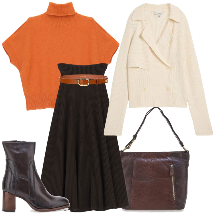 Outfit donna - Maglioni morbidi. Stile Casual per Tutti i giorni. Abbinamento con cardigans, cinture, gonne lunghe, maglieria, stivaletti, borse a spalla.