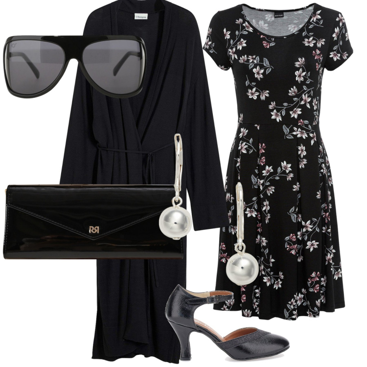 Outfit donna - Un po’ Audrey un po’ Coco. Stile Chic per Serata fuori. Abbinamento con vestiti, cappotti, pochette, occhiali da sole, orecchini, décolleté.