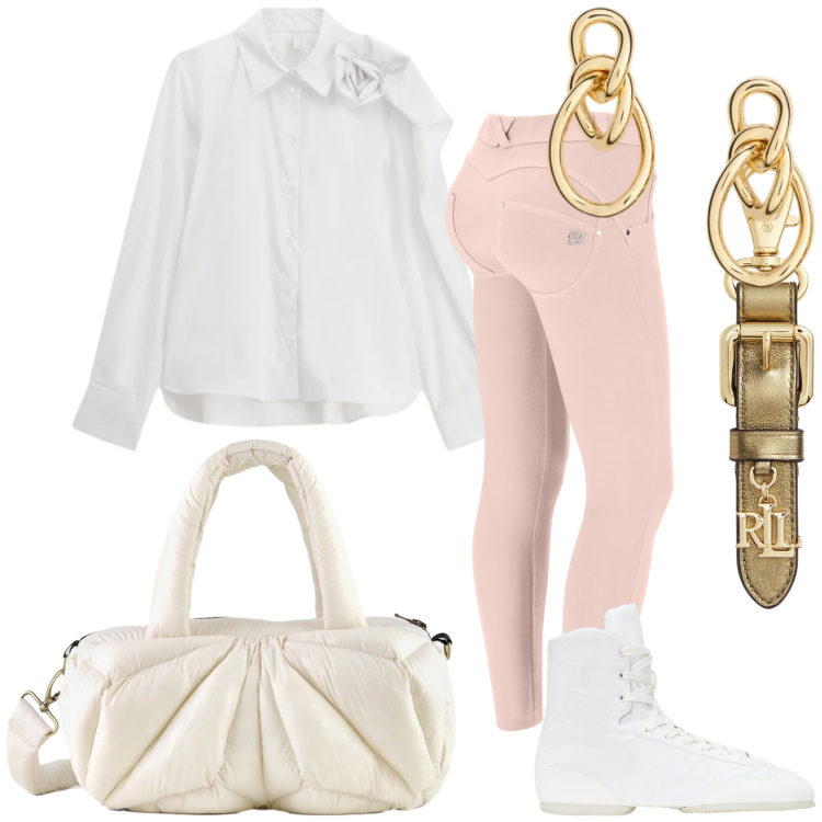 Outfit donna - I leggings romantici. Stile Romantica per Serata fuori. Abbinamento con camicie, pantaloni skinny, portachiavi, orecchini, ballerine, borse a mano.