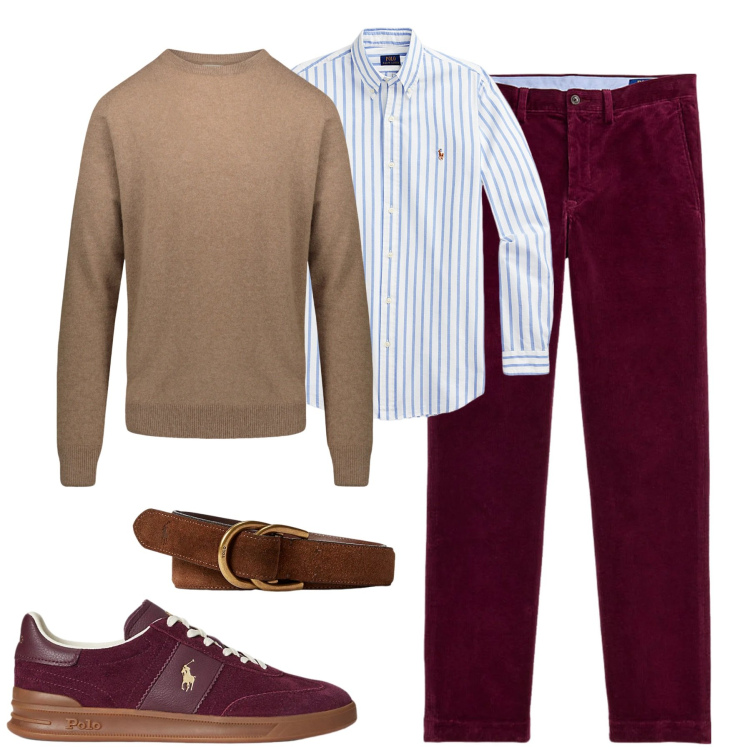 Outfit uomo - Cena di auguri tra amici. Stile Casual per Serata speciale. Abbinamento con pantaloni, sneakers, cinture, camicie, maglieria.